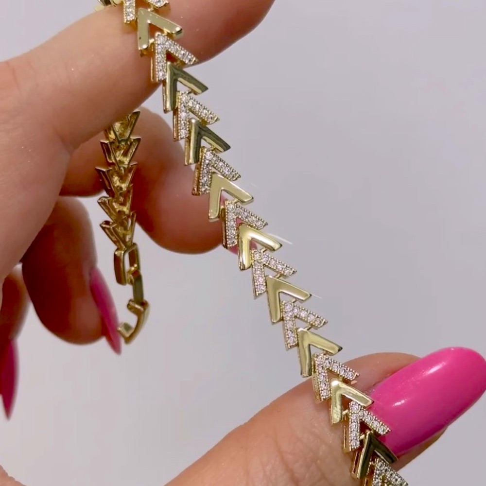 Chevron Elegance Bracelet With C Zirconia 14k Gold Plated Luxury Jewelry